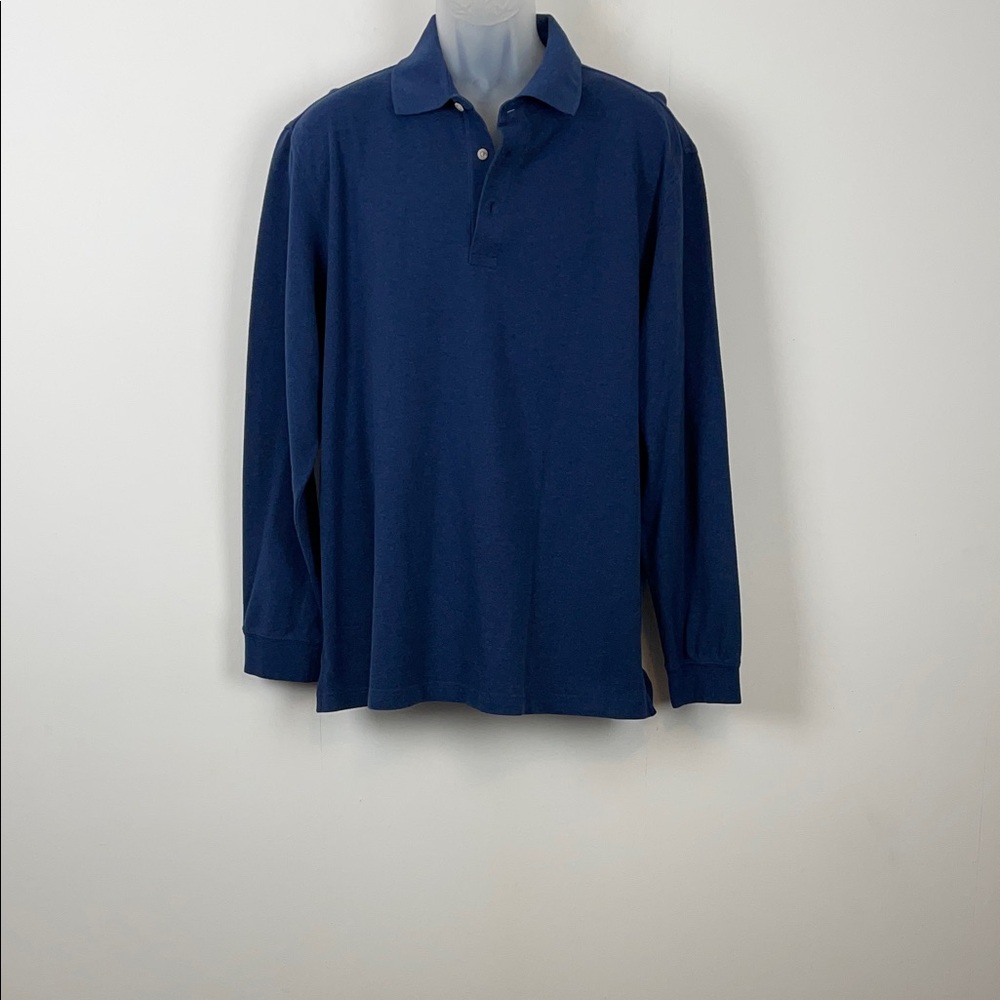 Talbot Men's XL Long Sleeve Classic Business Stretch Blue Knit Polo Collar Shirt